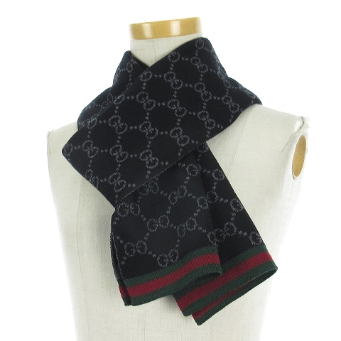 GUCCI グッチ GG柄 シェリーライン マフラー グレー ウール イタリア製