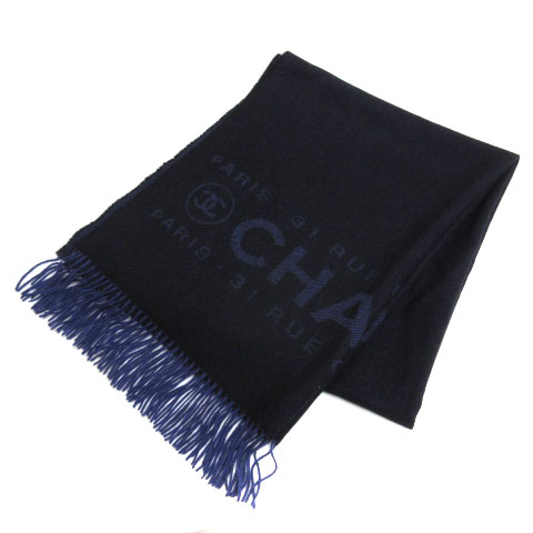 シャネル CHANEL ストール マフラー ロゴ 大判 フリンジ カシミヤ  