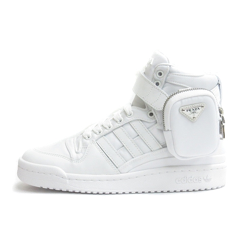 未使用品 プラダ PRADA Re-Nylon x adidas Forum High White リ 