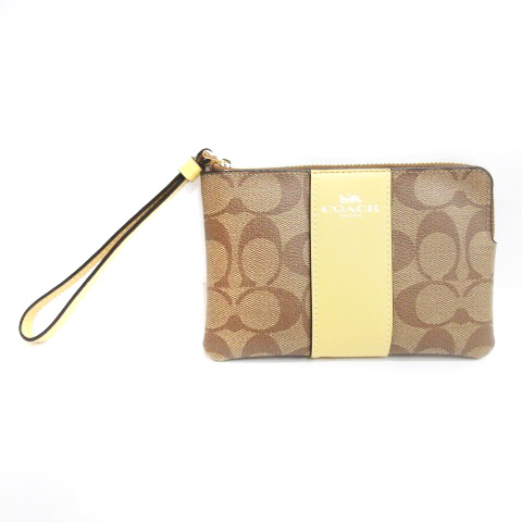 コーチ COACH ポーチ シグネチャー 小銭入れ F58035 ブラウン イエロー