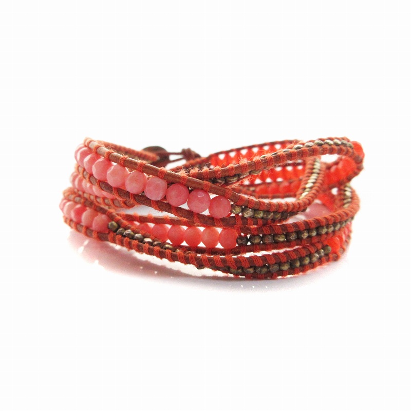チャン ルー CHAN LUU ブレスレット ビーズ レザー オレンジ ピンク 
