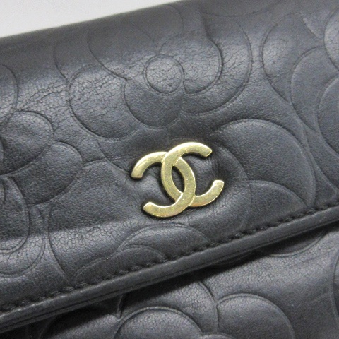 シャネル CHANEL カメリア ココマーク 二つ折り 長財布 ゴールド金具 