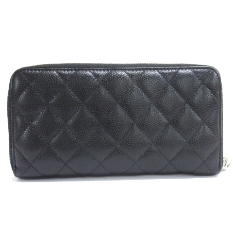 シャネル CHANEL マトラッセ キャビアスキン ココマーク ラウンド 