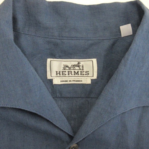 エルメス HERMES リネン シャツ 長袖フランス製 ブルー 40