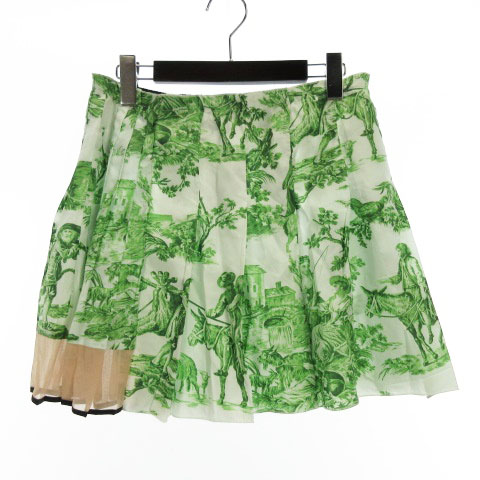ヌメロヴェントゥーノ N°21 シルク混 ミニスカート 総柄 38 グリーン系  