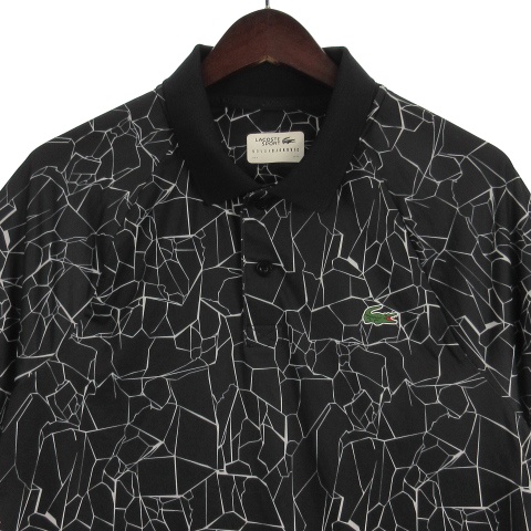 ラコステ LACOSTE SPORT ポロシャツ 半袖 総柄 プリント ブラック M 