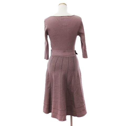 ジャスグリッティー JUSGLITTY 6分袖ベルト付 柄編み フレアニット  