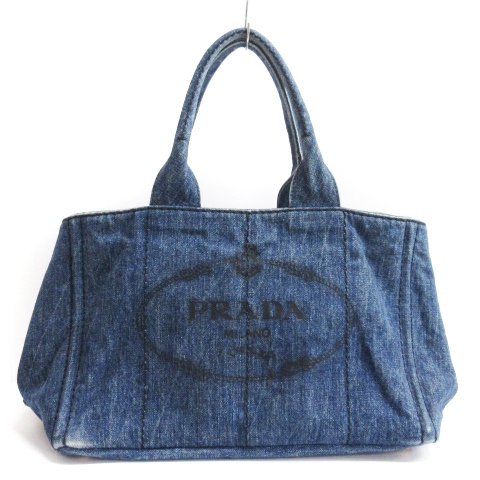 プラダ PRADA カナパ L デニム トートバッグ 三角プレート インディゴ 