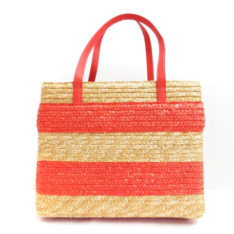 ケイトスペード KATE SPADE かごバッグ ボーダー リボン ナチュラル 