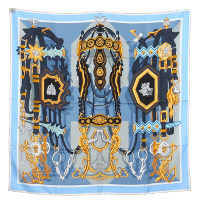 エルメス HERMES カレ90 BRIDES ET DESTIN スカーフ シルク フランス製 