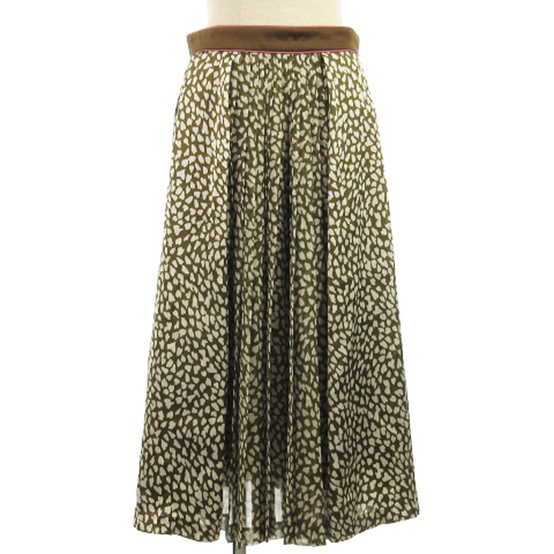 エポカ EPOCA スカート ロング フレア フロントプリーツ 総柄 カーキ系  