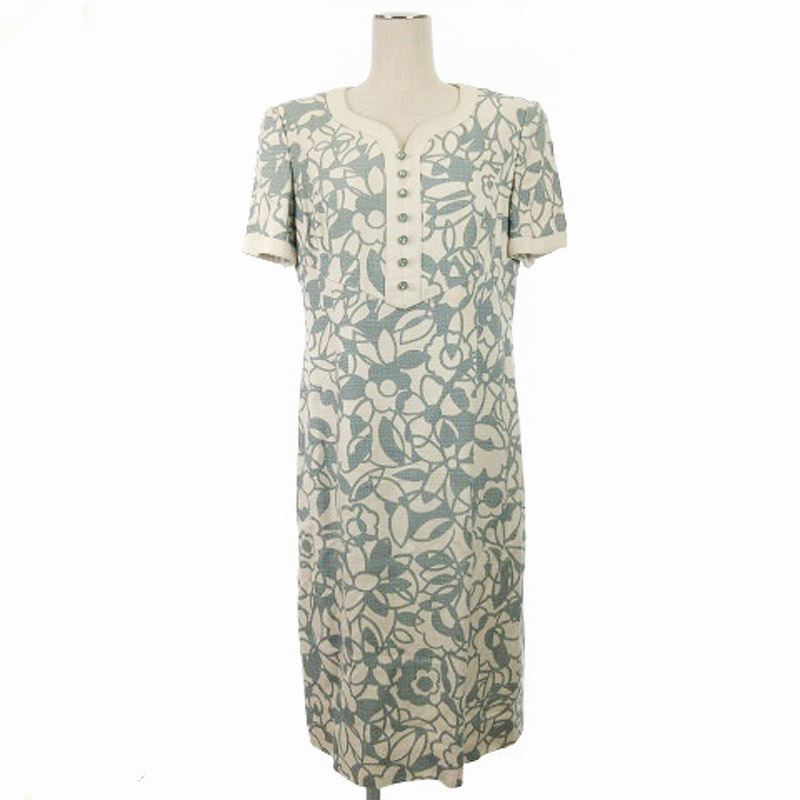 ジュンアシダ jun ashida ワンピース 半袖 花柄 11 ホワイト ブルー  