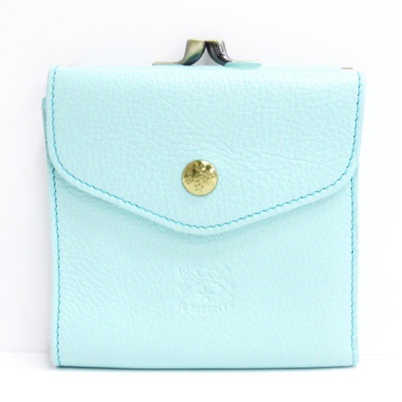 イルビゾンテ IL BISONTE がま口 二つ折り財布 レザー ライトブルー系