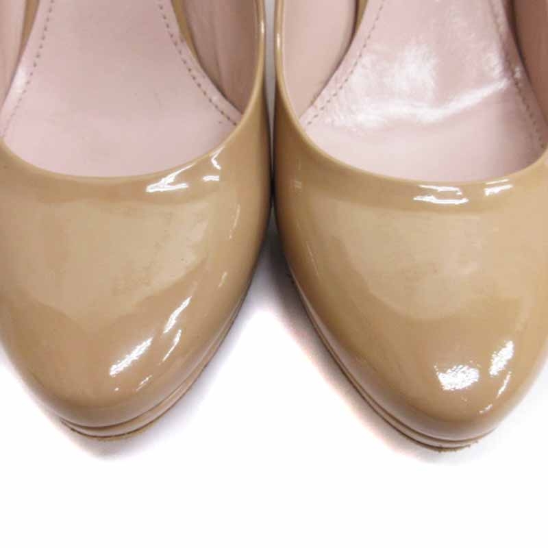 ミュウミュウmiumiu パンプス エナメル ヒール ベージュ23.5