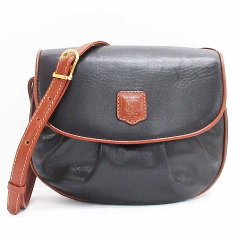 *イタリア製*CELINE/セリーヌ*ヴィンテージ*サークル金具*シュリンクレザー*ショルダーバッグ*ネイビー* イタリア製 セリーヌ CELINE マカダム ラージボストンバッグ CELINE