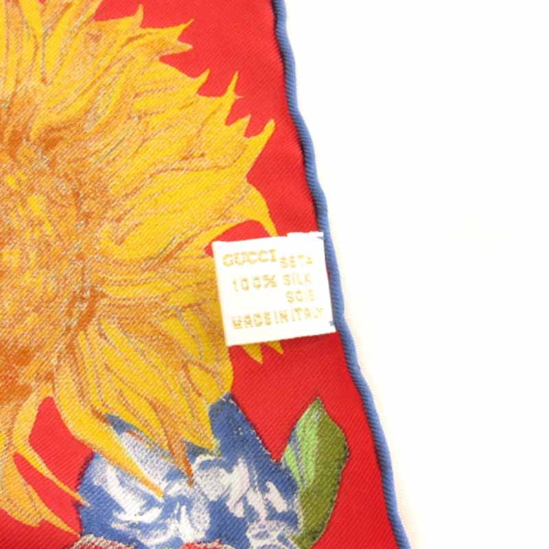 グッチ GUCCI フラワー 大判 スカーフ シルク イタリア製 レッド