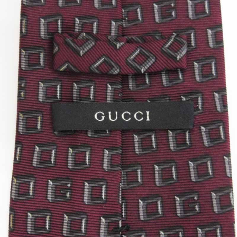 グッチ GUCCI 総柄 ネクタイ シルク イタリア製 ボルドー □GY99