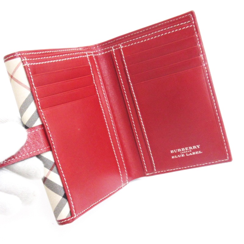 BURBERRY BLUE LABEL ノバチェック 二つ折り 財布 レッド バーバリー