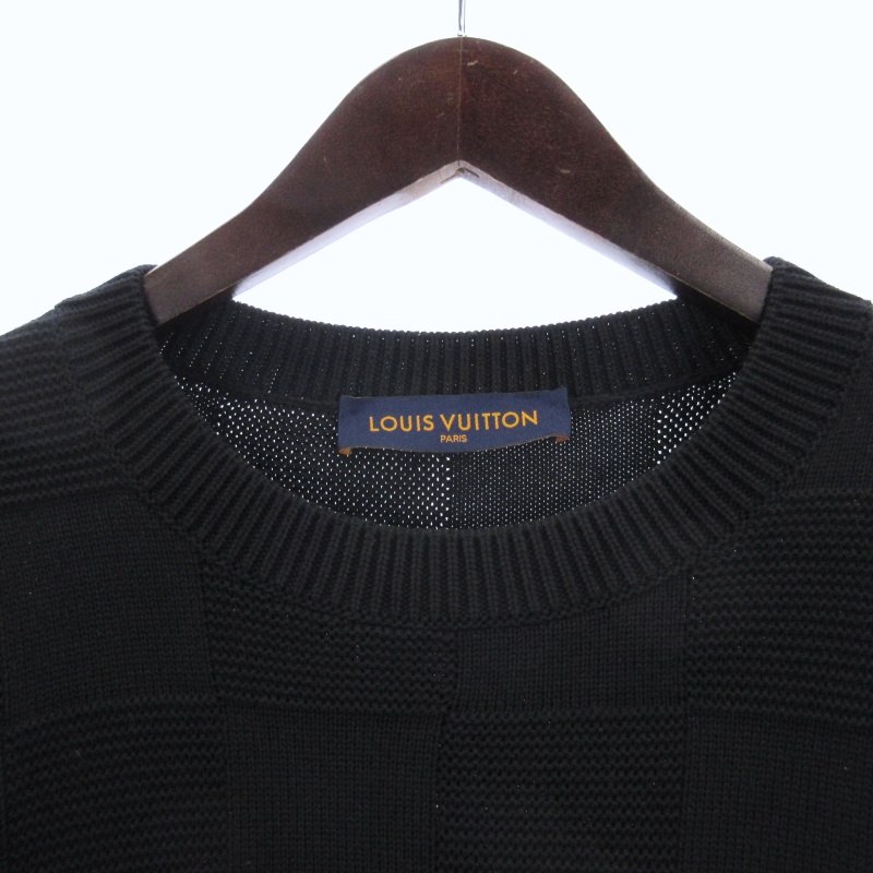 ルイヴィトン ダミエ柄 ニット ブラック ルイ・ヴィトン LOUIS VUITTON ディストーテッドダミエ柄ニット