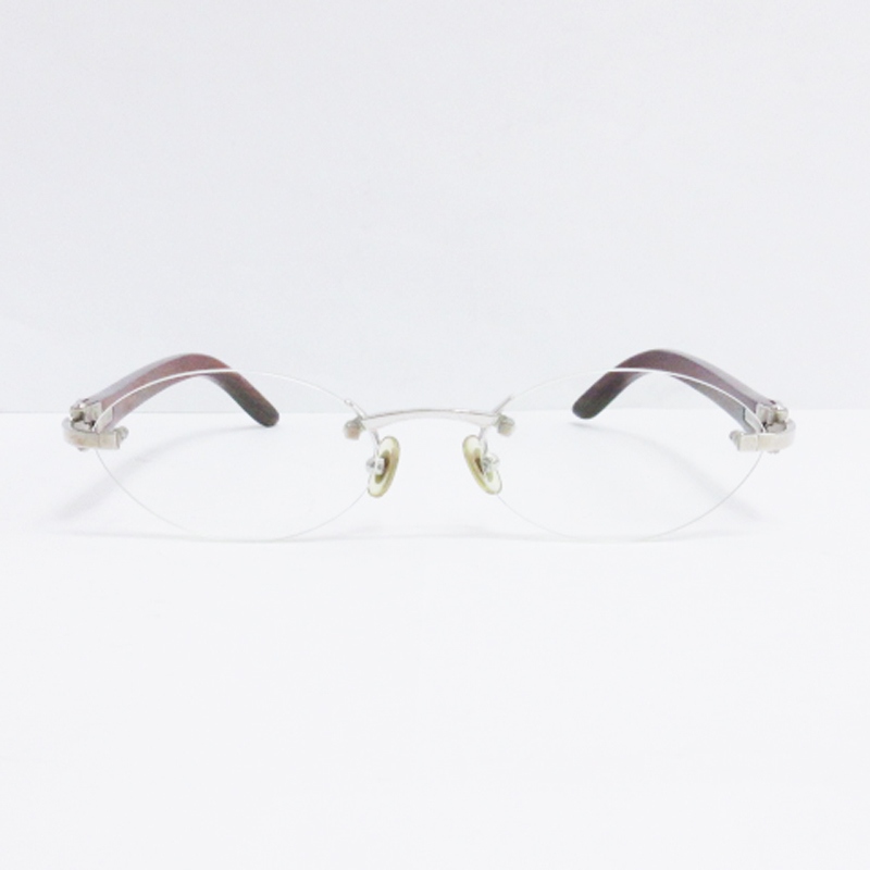 カルティエ Cartier メガネ 眼鏡 ウッドテンプル リムレス 度入り 