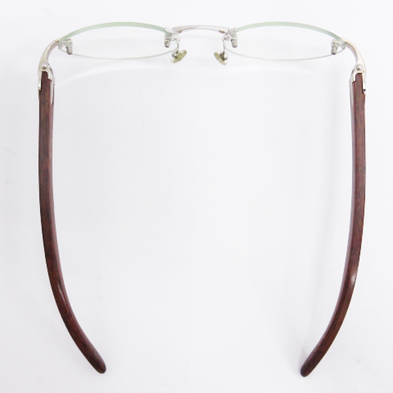 カルティエ Cartier メガネ 眼鏡 ウッドテンプル リムレス 度入り  