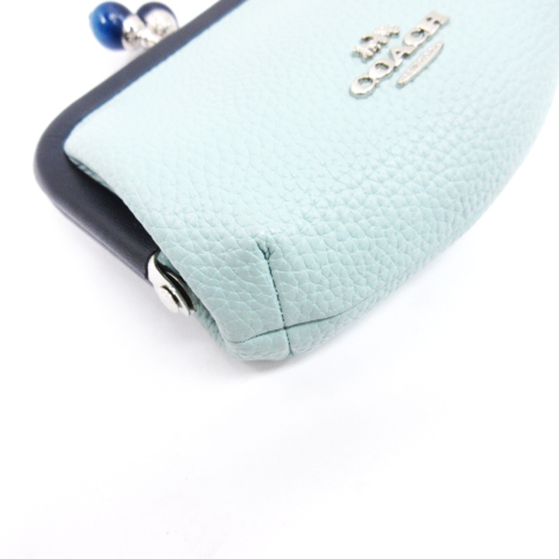 美品　COACH 　コーチ　キスロック がま口 コインケース ブルーC8334 コーチ COACH ぺブルレザー キスロック がま口 小銭入れ コイン