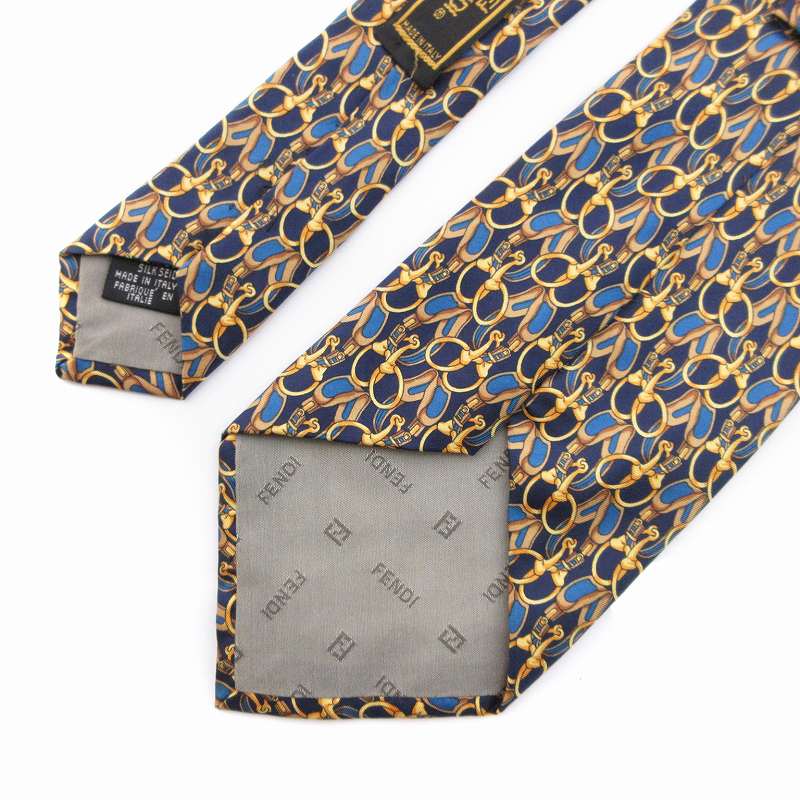 FENDI フェンディ ネクタイ 総柄 シルク FENDI - 【中古】 フェンディ ネクタイ シルク ブルー オレンジ