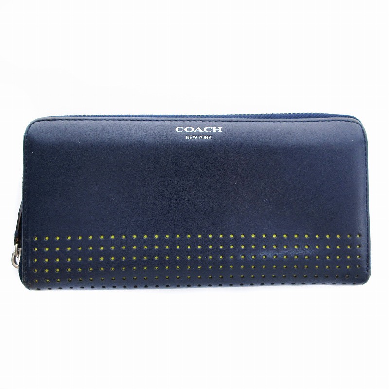 コーチ COACH 長財布 シグネチャー ネイビー ラウンドファスナー