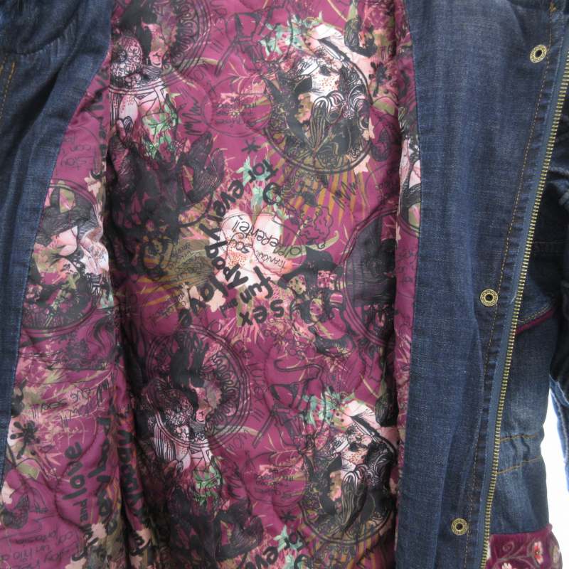 デシグアル Desigual デニム モッズコート ロング 中綿 裏地総柄 切替 36 インディゴブルー /GV レディース