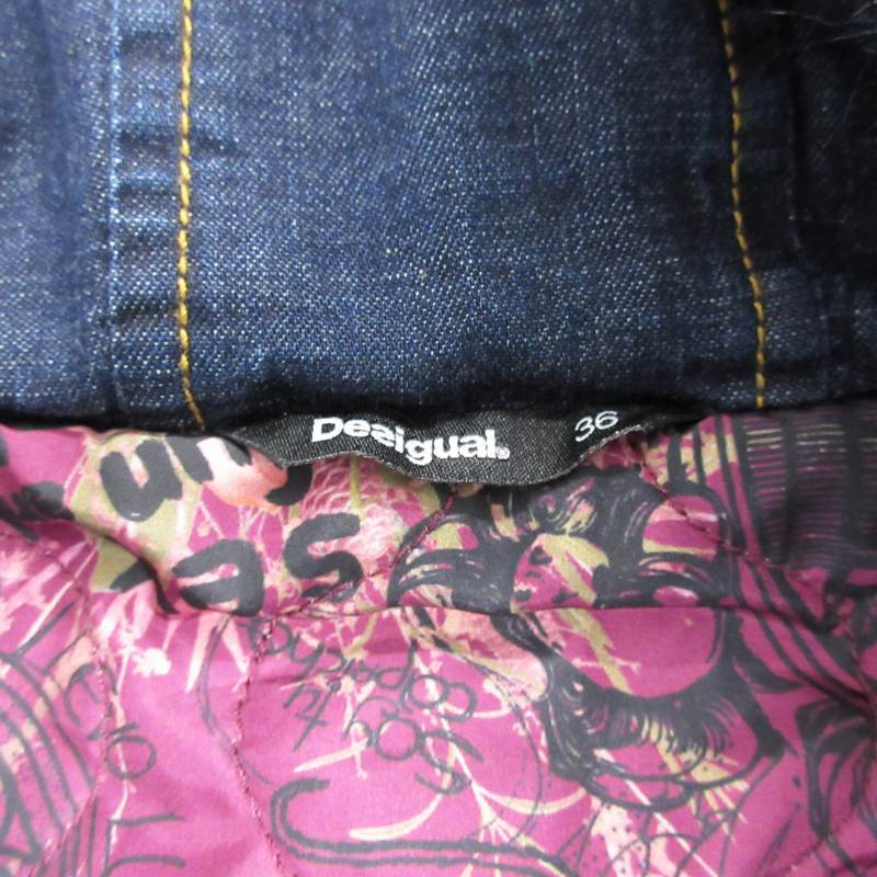 デシグアル Desigual デニム モッズコート ロング 中綿 裏地総柄 切替 36 インディゴブルー /GV レディース