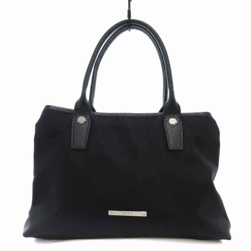 ダックス DAKS ハンドバッグ ナイロン ロゴ金具 レザー切替 黒 