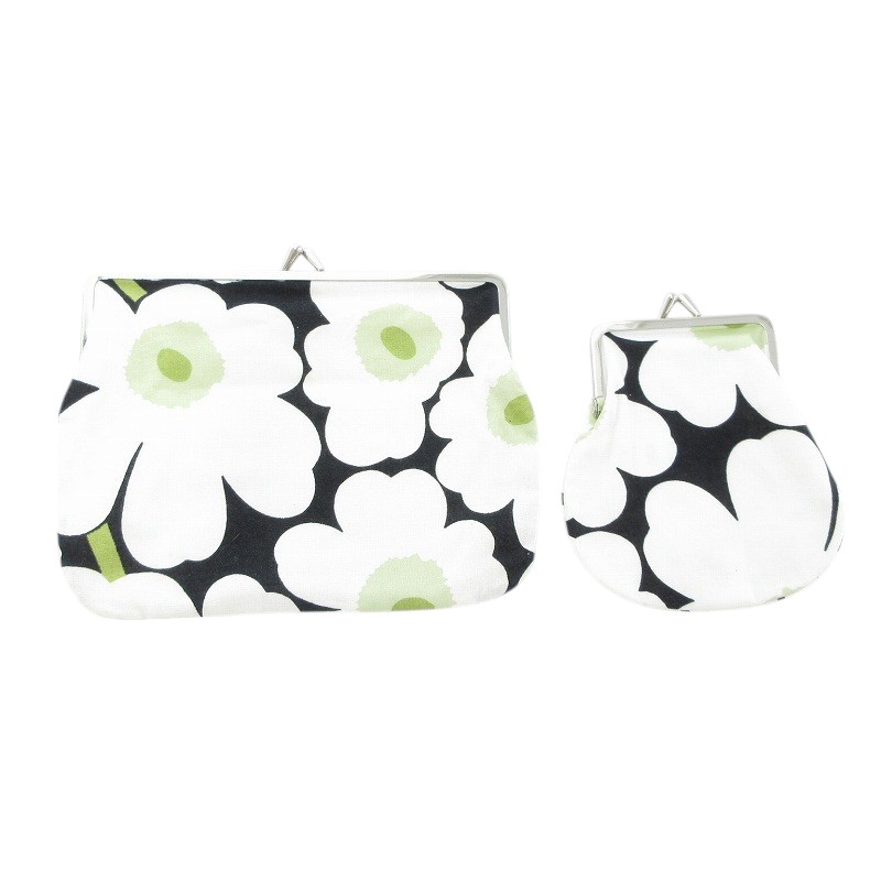 マリメッコ marimekko 美品 2点セット ポーチ がま口 花柄 黒 ブラック 