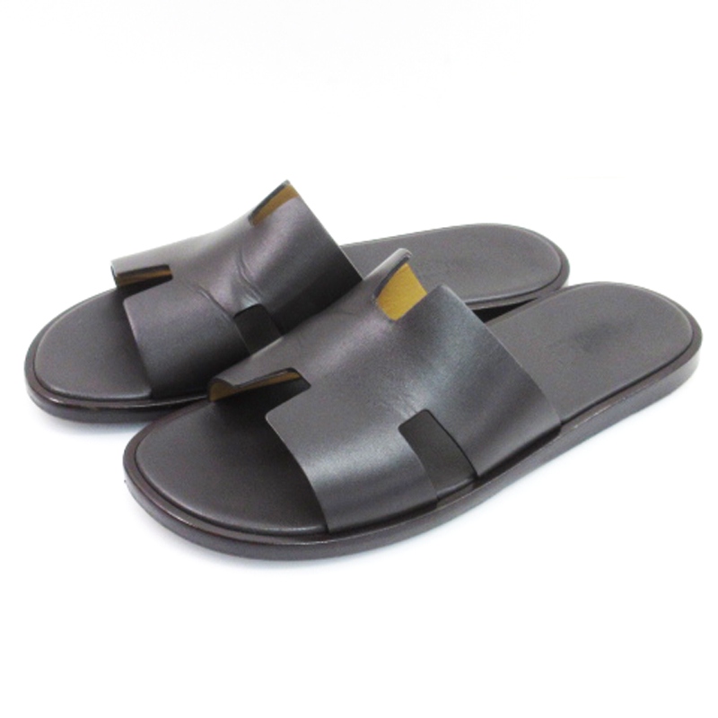 エルメス HERMES イズミール サンダル Hロゴ レザー ブラウン 40 25cm  