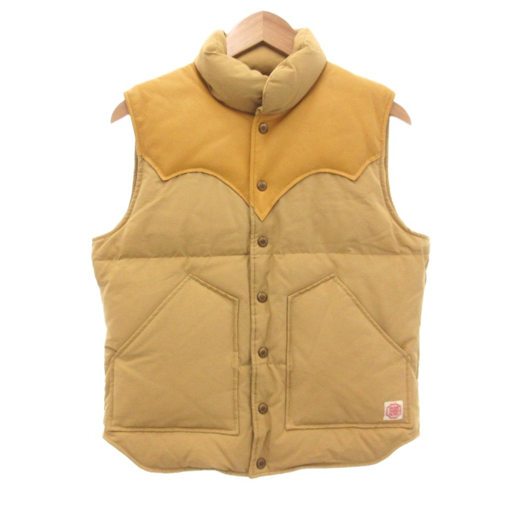 エドウィン EDWIN レザー切替ダウンベスト ナイロン 牛革 38 ベージュ