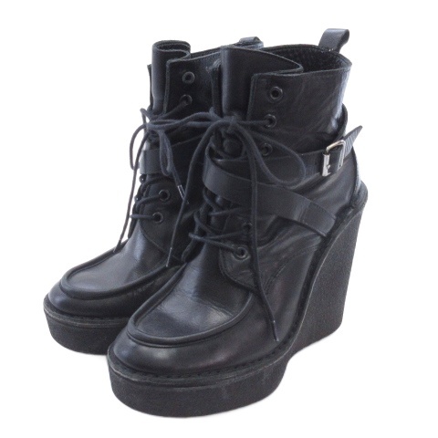 ピエールアルディ ショートブーツ レディース 美品 黒 編み上げ