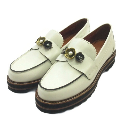 COACH ローファー ホワイトレザー 23cm コーチ COACH LENOX LOAFER レザー ローファー 花モチーフ 23.5cm