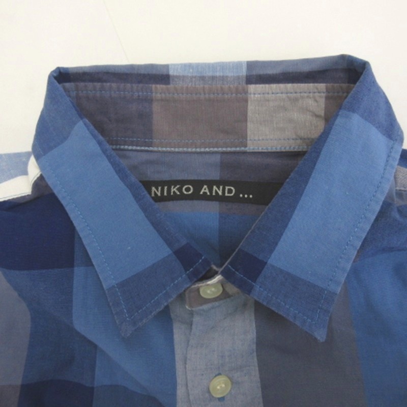 ニコアンド Niko and.. チェック シャツ 長袖 コットン リネン ブルー 4 メンズ