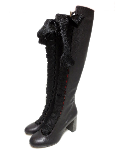 未使用品 クロエ CHLOE イタリア製 本革 レザー ロング ブーツ 38 1/2 