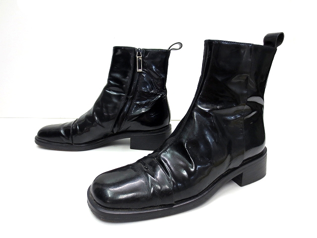 グッチ GUCCI エナメルレザー サイドジップ ショートブーツ 35 1/2 