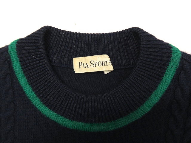☆20%割引☆PIA SPORTS ロゴ刺繍 パッチワーク風セーター　M パッチワーク風 ニット（グリーンベージュ / オリジナル手刺繍