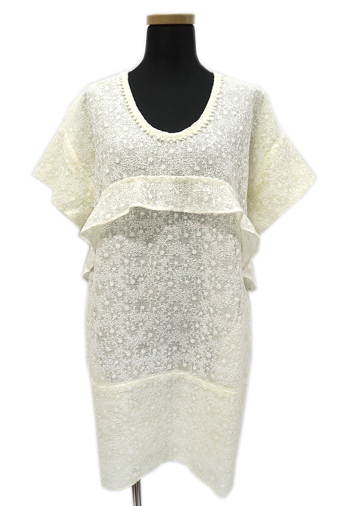 ラウラ Laula 総レース 半袖 リネン ワンピース オフホワイト レディース 019 ベクトルパーク