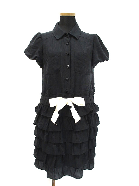 バービー Barbie ストライプ バルーンスリーブ ティアードワンピース S 黒 レディース 019 ベクトルパーク