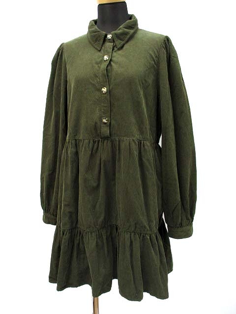 ザラ Zara コットン コーデュロイ シャツ ワンピース M モスグリーン レディース 019 ベクトルパーク