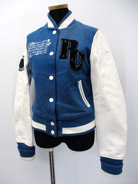 ロデオクラウンズ Rodeo Crowns 袖革 リブ付き 中綿 スタジャン M ブルー ホワイト レディース 019 ベクトルパーク