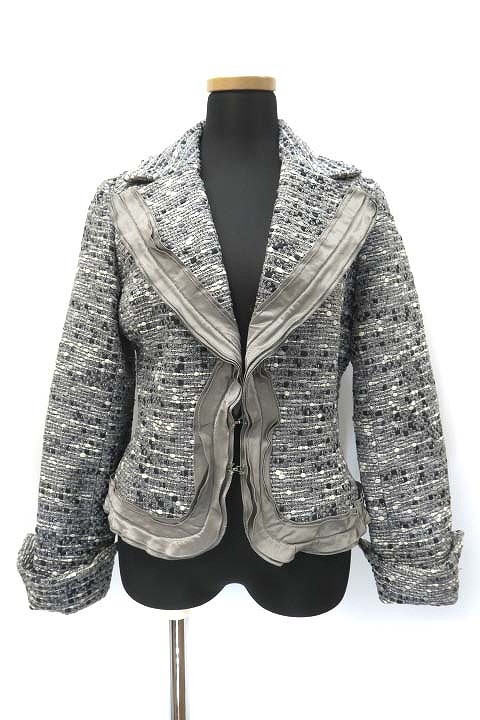ノーベスパジオ Novespazio ラメ ラッフル ツイード ジャケット セレモニー グレー シルバー 38 レディース 019 ベクトルパーク