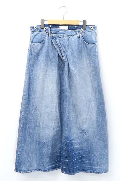 Antiqua アンティカ ウォッシュ加工 マキシ丈 フレア デニム ラップ スカート L 019 ベクトルパーク