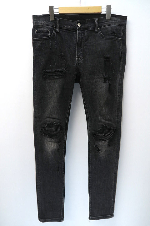 ミニマル Mnml X162 Stretch Denim クラッシュ デニムパッチ リペア ストレッチデニムパンツ 33 ブラック 黒 メンズ 019 ベクトルパーク