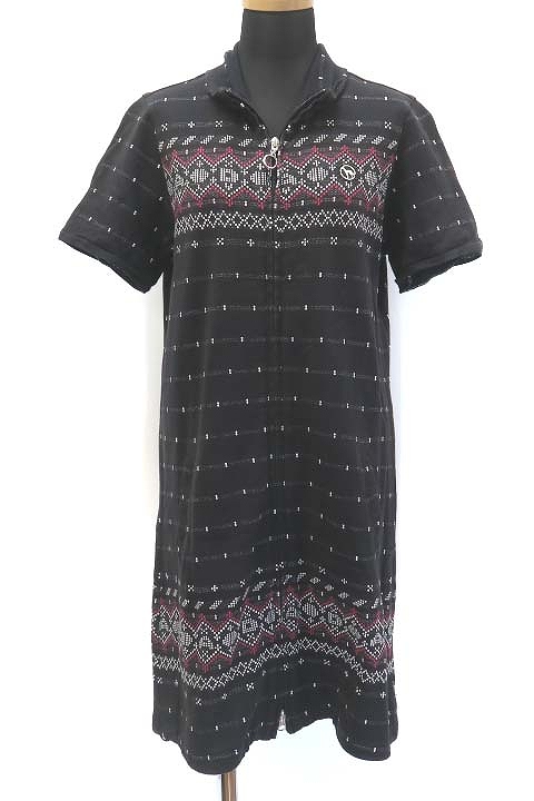 アダバット Adabat ゴルフウェア ジップアップ 半袖 ポロシャツワンピース フェアアイル柄 ブラック 40 L相当 レディース 019 ベクトルパーク