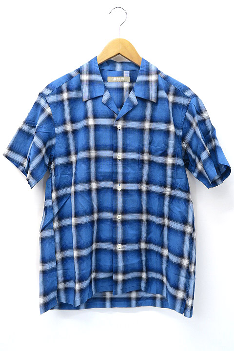 ナノ コー Nano Co オープンカラー 半袖 タータンチェック シャツ S ブルー メンズ 019 ベクトルパーク