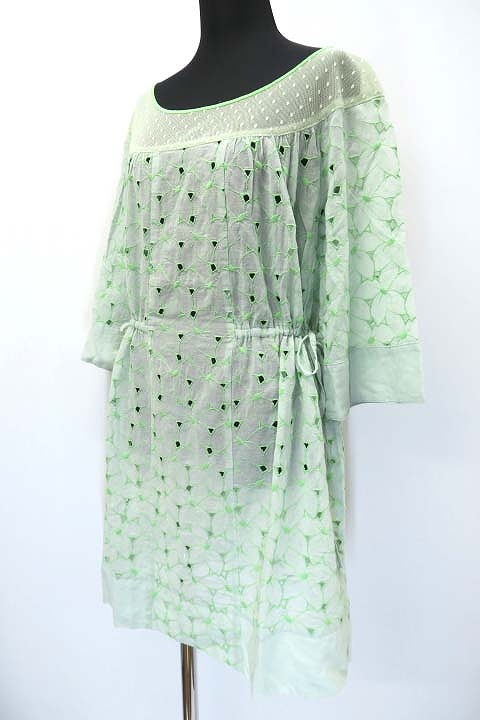 アビィ Avie シングルガーゼ カットワーク 花柄 チュニック ミニワンピース パステルグリーン 2 レディース 019 ベクトルパーク